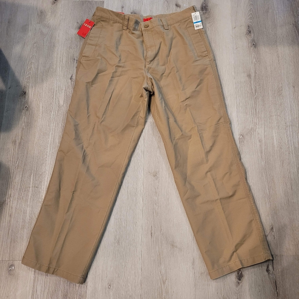 IZOD Plain Front Khaki Dress Pants 100% Cotton 36x30 NWT